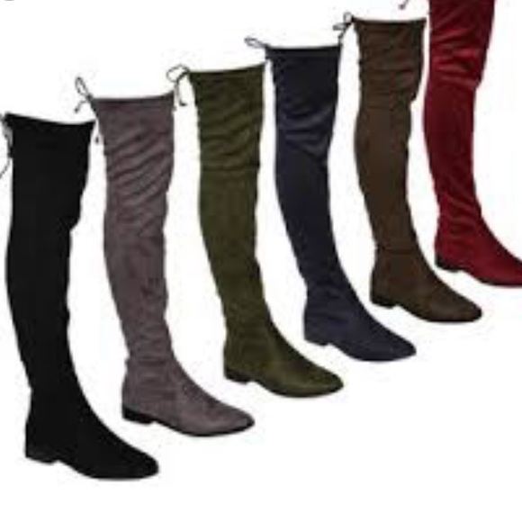 Beston Shoes - Beston NEW Gray over the knee faux suede boots